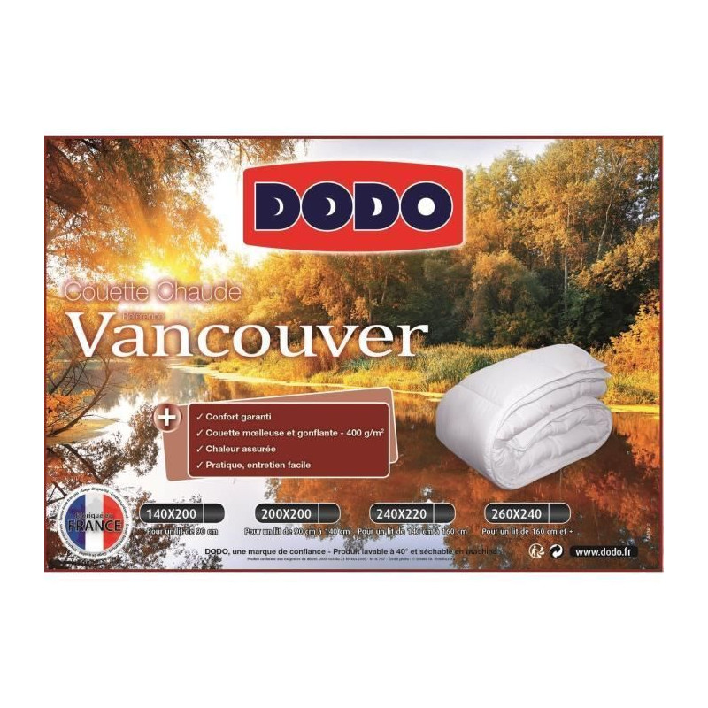 Couette chaude Vancouver - 220 x 240 cm - 400gr/m² - Blanc - DODO  3307412680132