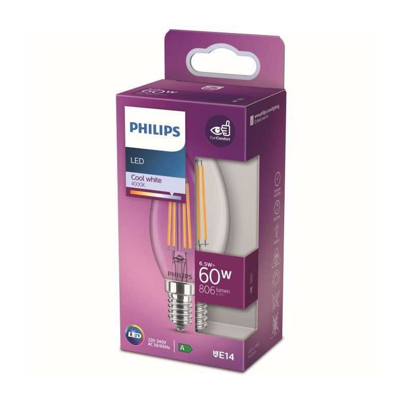 Philips Ampoule LED Equivalent 60W E14 Blanc froid Non dimmable