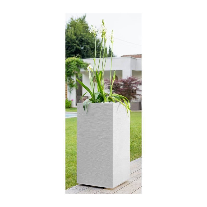 EDA Pot de fleurs haut carre Graphit - 39,5 x 39,5 x H 80 cm - 31 L - Blanc ceruse
