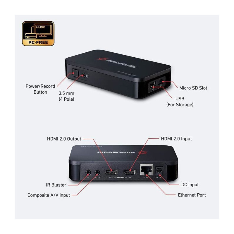 AVerMedia EzRecorder330- Booetier Enregistrement et Streaming en Full HD 1080p sans PC- Passerelle 4K-Compatible Consoles Next G