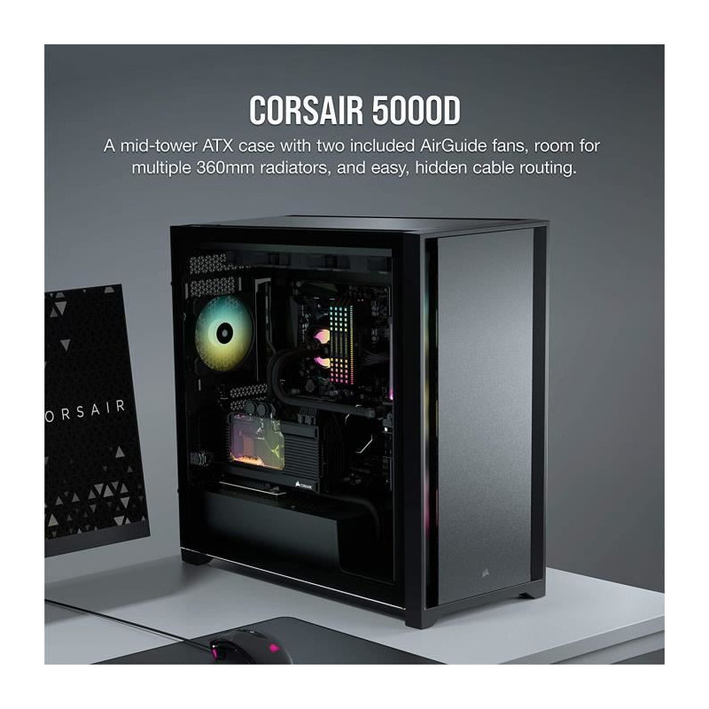 CORSAIR Boitier PC 5000D - Verre Trempe Moyen-Tour ATX  - Noir CC-9011208-WW