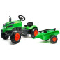 FALK - Tracteur a pedales X Tractor vert avec capot ouvrant et remorque inclus