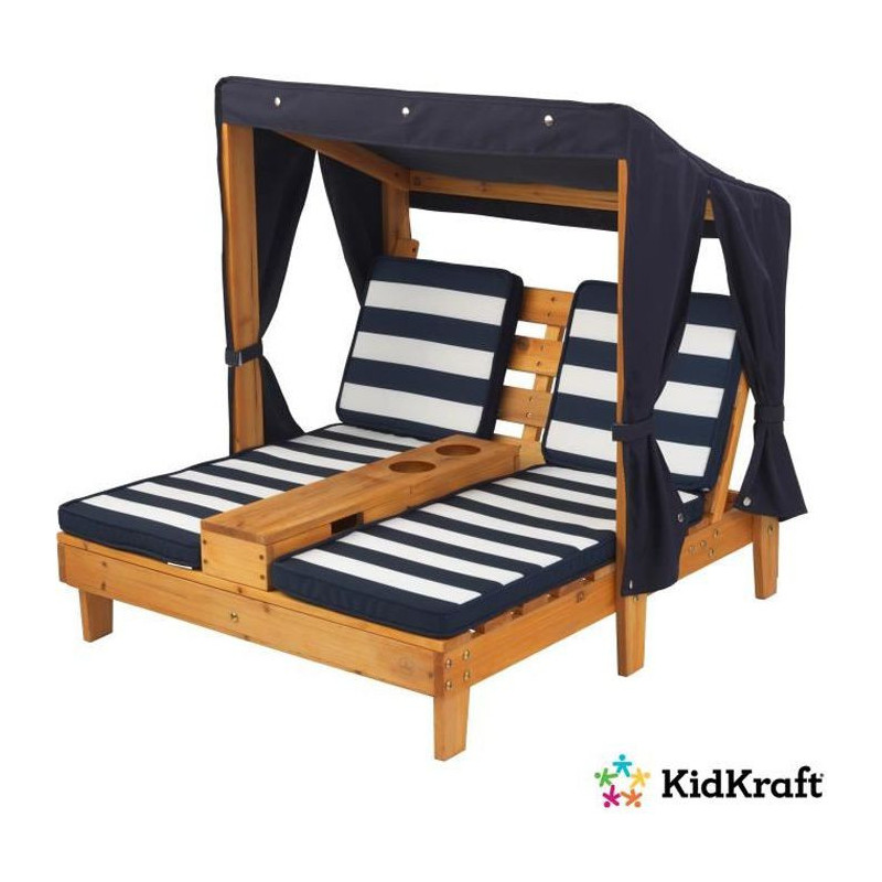 KIDKRAFT - Double chaise longue enfant en bois avec porte-gobelets - mobilier de jardin - marine