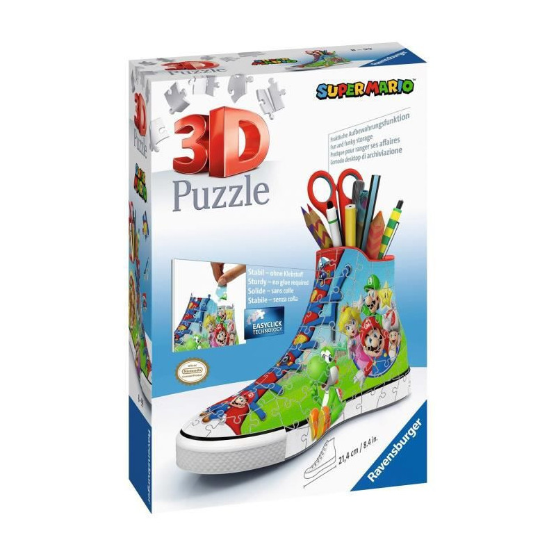 SUPER MARIO Puzzle 3D Sneaker - Ravensburger - Puzzle 3D enfant - sans colle - Pot a crayons 108 pieces - Des 8 ans