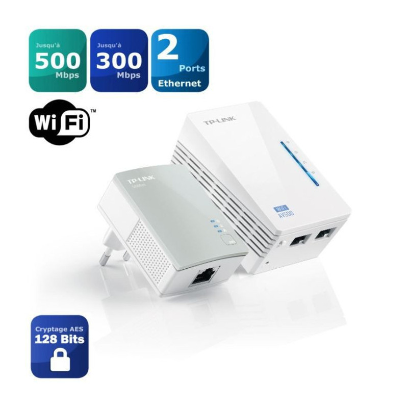 TP-Link TL-WPA4220 KIT kit de 2 CPL 600 Mbps Wi-Fi 300 Mbps avec 2 Ports Ethernet - Solution ideale pour profiter du service Mul