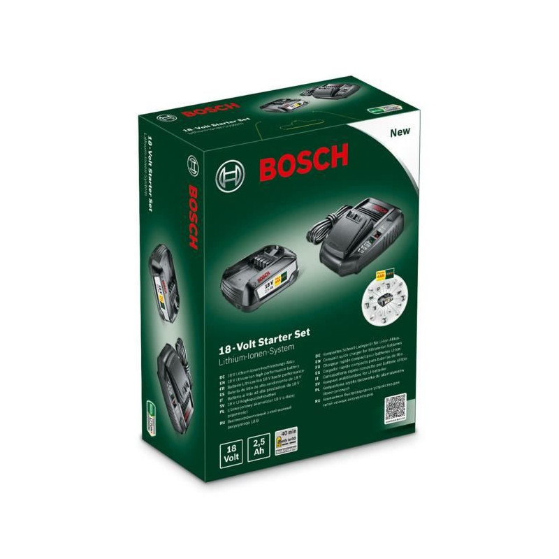 Set de batterie Bosch DIY 18 V Starter  2,5 Ah avec chargeur