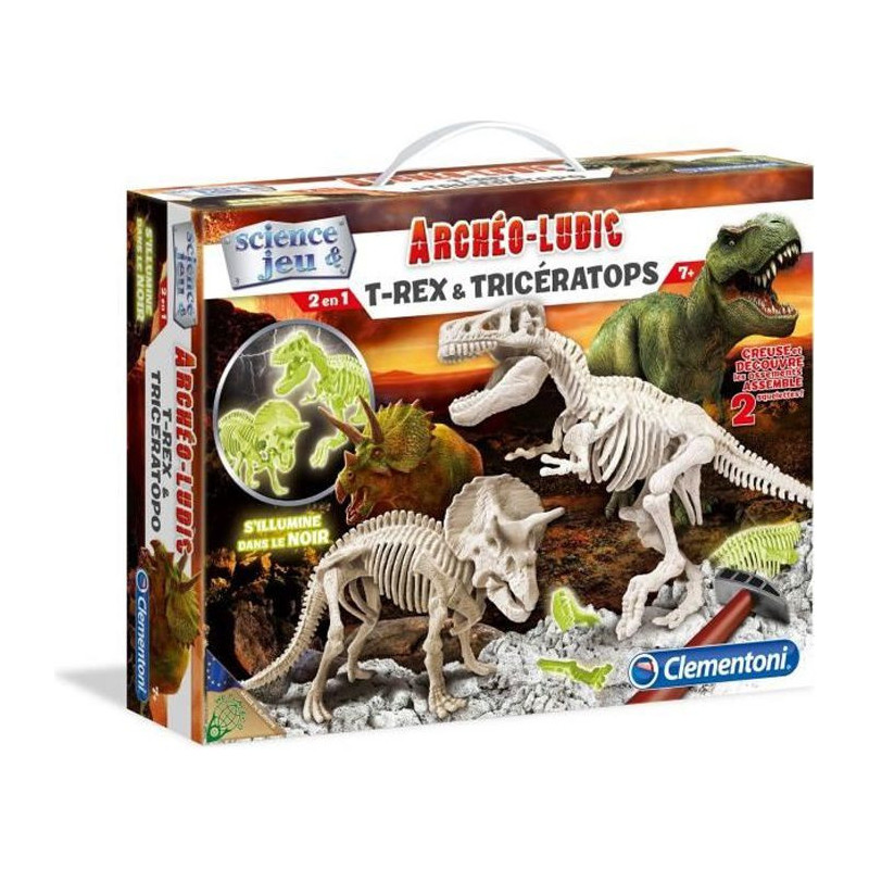 CLEMENTONI Archeo Ludic - T-Rex + Triceratops Phosphorescents - Science + Jeu