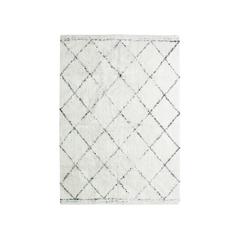 COTTON BERBERE Tapis de salon - 120 x 170 cm - 100 % coton - Ecru naturel - Motif losange
