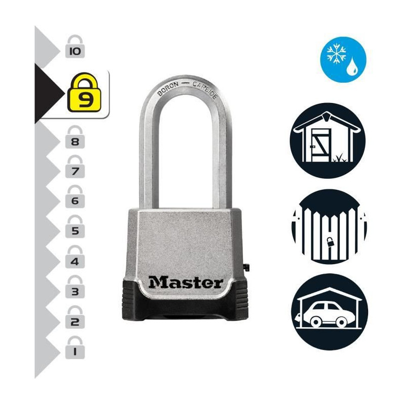 MASTER LOCK Cadenas Haute Securite [Combinaison et Cle] [Zinc] [Anse XL] [Exterieur] M176EURDLH