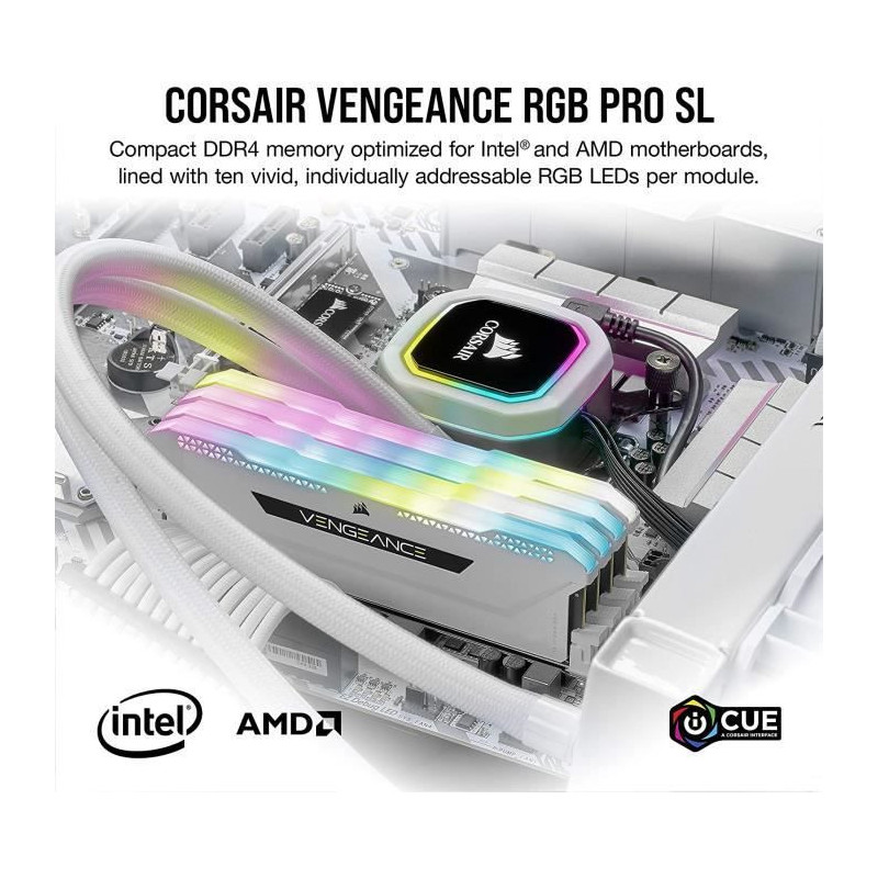 CORSAIR Memoire PC DDR4 -  VENGEANCE RGB PRO SL 16Go 2x8Go - 3200Mhz - CAS 16 - White CMH16GX4M2E3200C16W