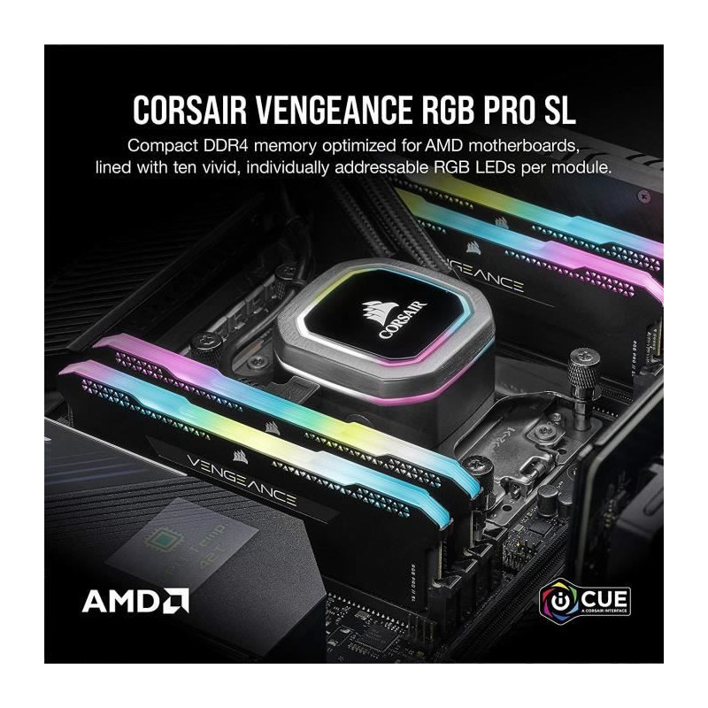 CORSAIR Memoire PC DDR4 - VENGEANCE RGB PRO SL 32Go 2x16Go - 3200Mhz - CAS 16 Optimized for AMD Ryzen - Black CMH32GX4M2Z3200C16
