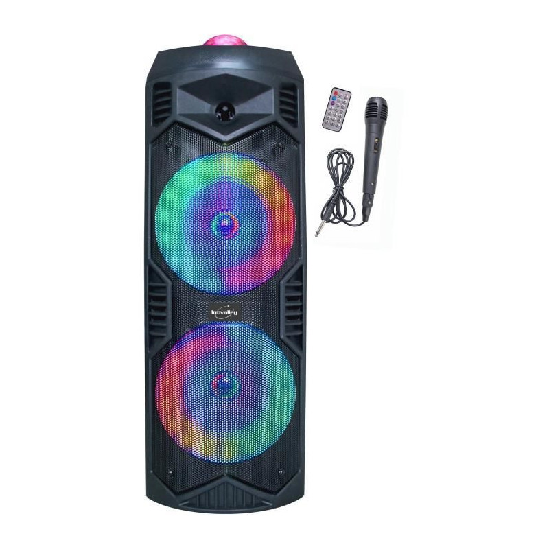 INOVALLEY KA113XXL - Enceinte lumineuse Bluetooth 700W - Fonction Karaoke - 2 Haut-parleurs - Boule kaleidoscope LED - Port USB