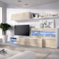 Ensemble meuble sejour living avec vitrine LED - Decor chene et blanc - L 260 x P 41 x H 180 cm - UMA