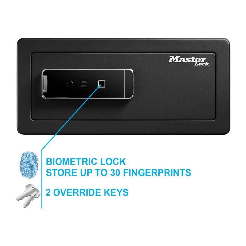 Master Lock LX110BEURHRO Coffre-fort biometrique pour proteger les biens de valeurs, Noir, 19,5 x 43 x 37 cm