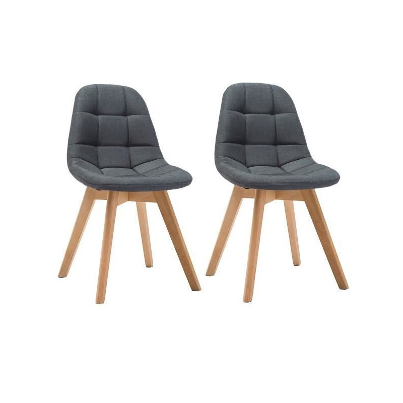 ANYA Lot de 2 chaises de salle a manger - Style scandinave - Tissu gris fonce - L 44 x P 50 x H 84 cm