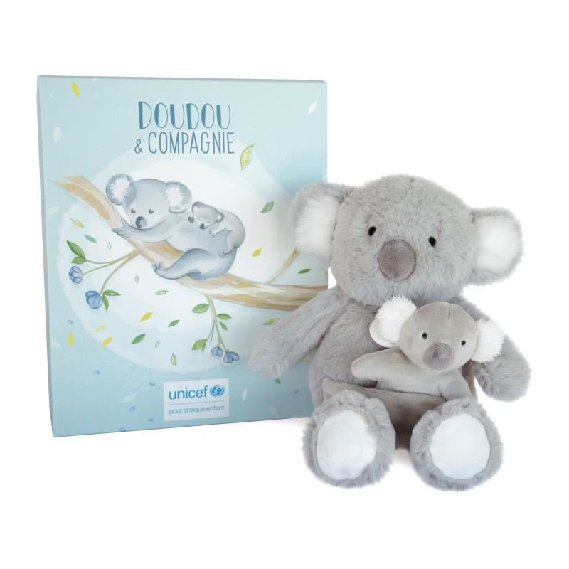 Doudou et Compagnie -UNICEF BEBE et MOI - Koala - 25 cm - Gris - Boite cadeau - DC3791
