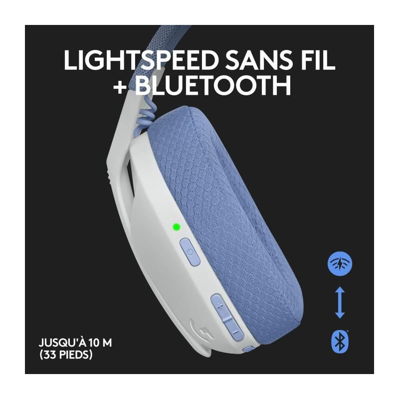 Casque gaming sans fil Logitech -G435 LIGHTSPEED - BLANC - Leger Bluetooth avec micro integre pour Dolby Atmos, PC, PS4, PS5, Mo