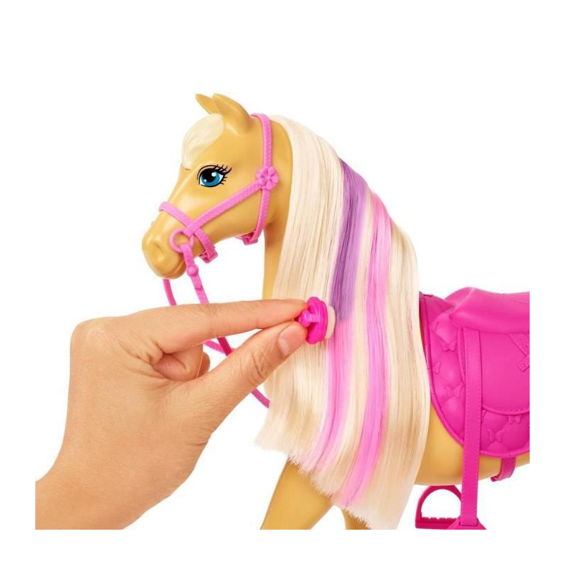 Barbie - Coffret toilettage chevaux avec Poupee Barbie, 2 Chevaux et + de 20 Accessoires - Accessoire Poupee Mannequin - Des 3 a