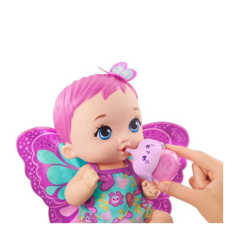 GYP10 poupée pour Enfant dès 3 Ans My Garden Baby Poupon bébé Papillon boit et Fait Pipi 30 cm Rose avec Couche vêtements et Ailes Amovibles 