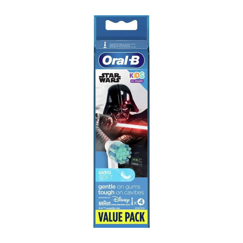 ORAL-B 80352668 - Brossettes de rechange Star Wars - Pour brosse a dents electrique Oral-B Kids - Lot de 4
