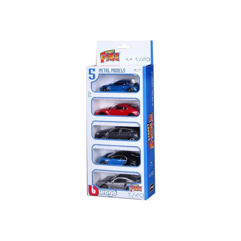1/43 STREET FIRE - Pack de 5 vehicules Alpine / Nissan / Urus / Porsche / Chiron