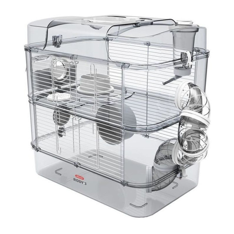 ZOLUX Cage sur 2 etages pour hamsters, souris et gerbilles - Rody3 duo - L 41 x p 27 x h 40,5 cm - Blanc