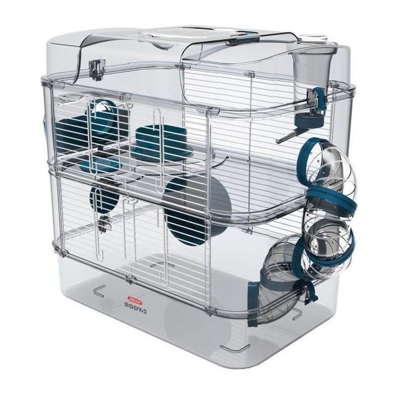 ZOLUX Cage sur 2 etages pour hamsters, souris et gerbilles - Rody3 duo - L 41 x p 27 x h 40,5 cm - Bleu