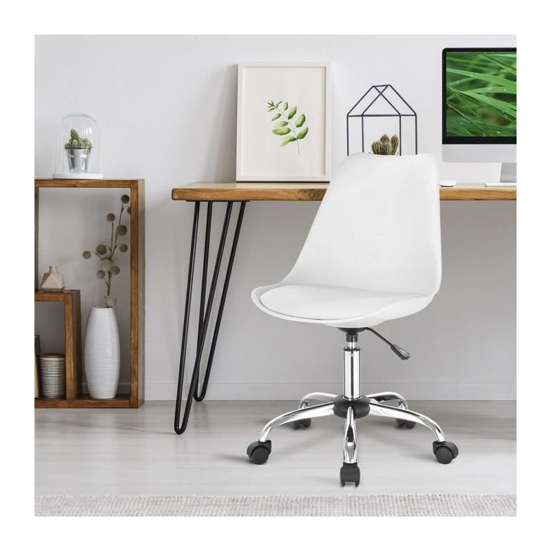 WINONA Chaise de bureau ajustable - Metal - Blanc - L 48 x P 54 x H 80 / 90 cm