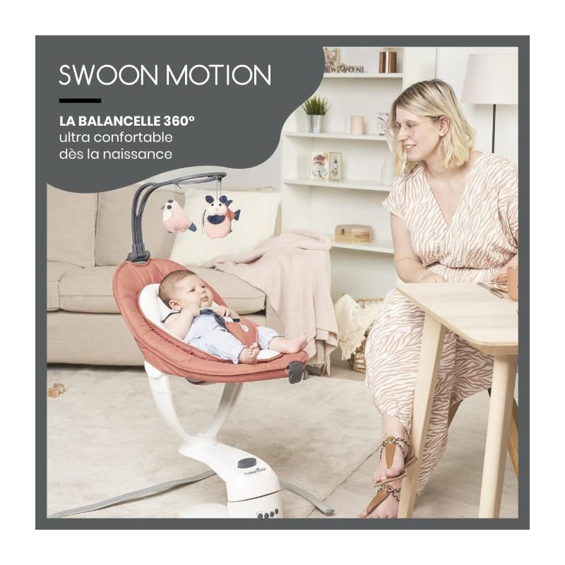 Babymoov Balancelle bebe electrique Swoon Motion, Assise a 360?, Terracotta