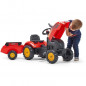 FALK - 2046AB - Tracteur a pedales X Tractor rouge avec capot ouvrant et remorque inclus