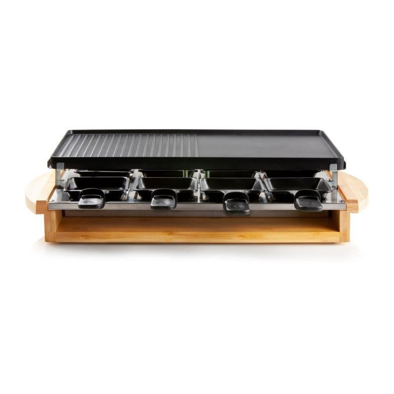 DOMO DO9246G - Appareil a raclette-grill Bamboo - 1200W - 3 niveaux - 8 personnes - Resistance acier inoxydable