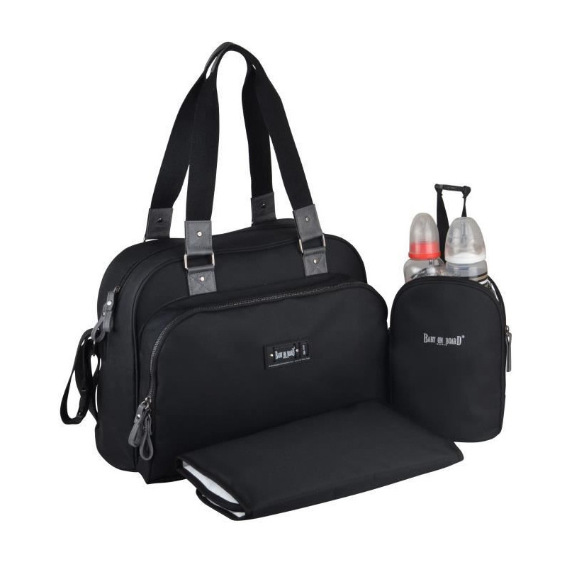 Baby on board- sac a langer - sac urban classic black - 2 compartiments a large ouverture zippee - 7 poches - sac repas - tapis 