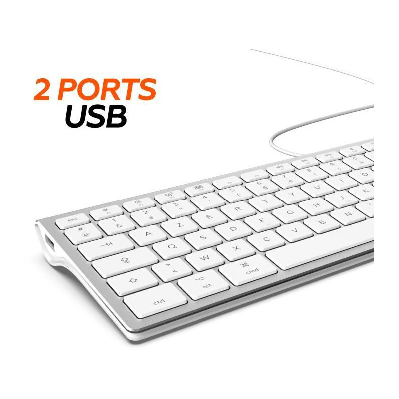 MOBILITY LAB ML304304 - Clavier Design Touch Filaire avec 2 USB pour Mac - AZERTY - Blanc et argente