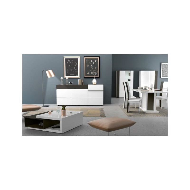 Table basse - Panneaux de particules - Noir et blanc - Style contemporain - 2 rangements - L 100 x P 95 x H 38 cm - KARAT