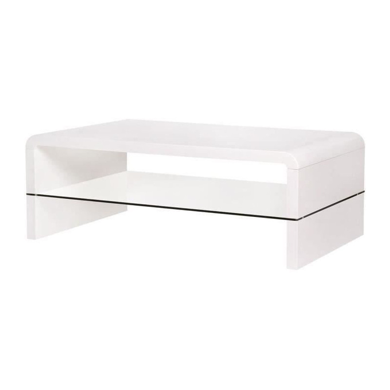 Table basse rectangulaire - Blanc laque- Contemporain - Avec 1 etagere en verre - 120 x 60 x 40 cm - BELLA