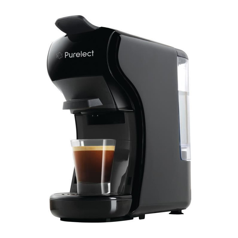 PURELECT Machine a cafe Expresso - Pression 19 bars - 1450W - 2 memorisations du niveau de cafe - Reservoir amovible 0,6L - Noir