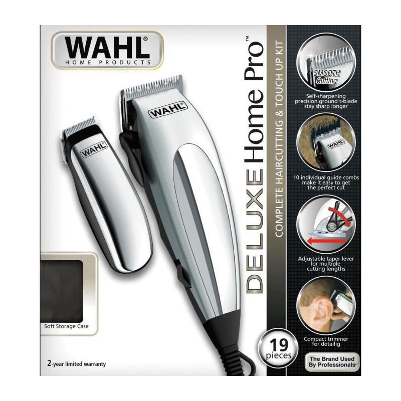 Tondeuse cheveux Deluxe Home Pro - WAHL 79305-1316 - Professionnel - 8 guides de coupe 3 mm a 25 mm - Filaire