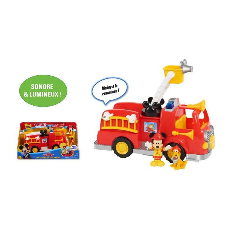 Mickey, Camion de Pompier , avec fonctions sonores et lumineuses, 2 figurines incluses, Jouet pour enfants des 3 ans, MCC00