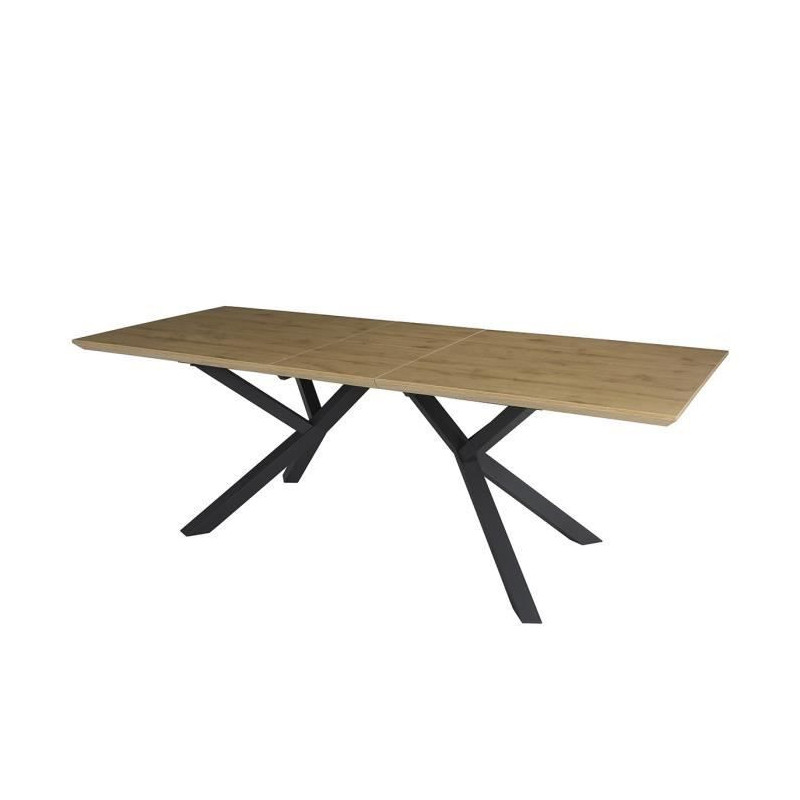 Table a manger extensible - Decor chene et metal noir - ELLIOR - L 180/200 x P 90 x H 76 cm