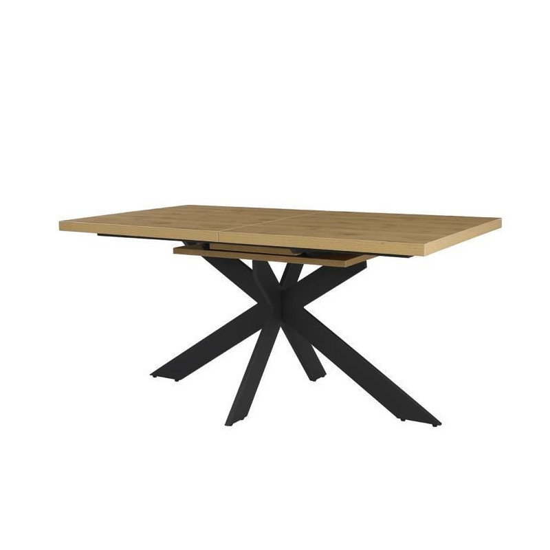 Table a manger extensible - Decor chene et metal noir - RAVEN - L 160/200 x P 90 x H 76 cm