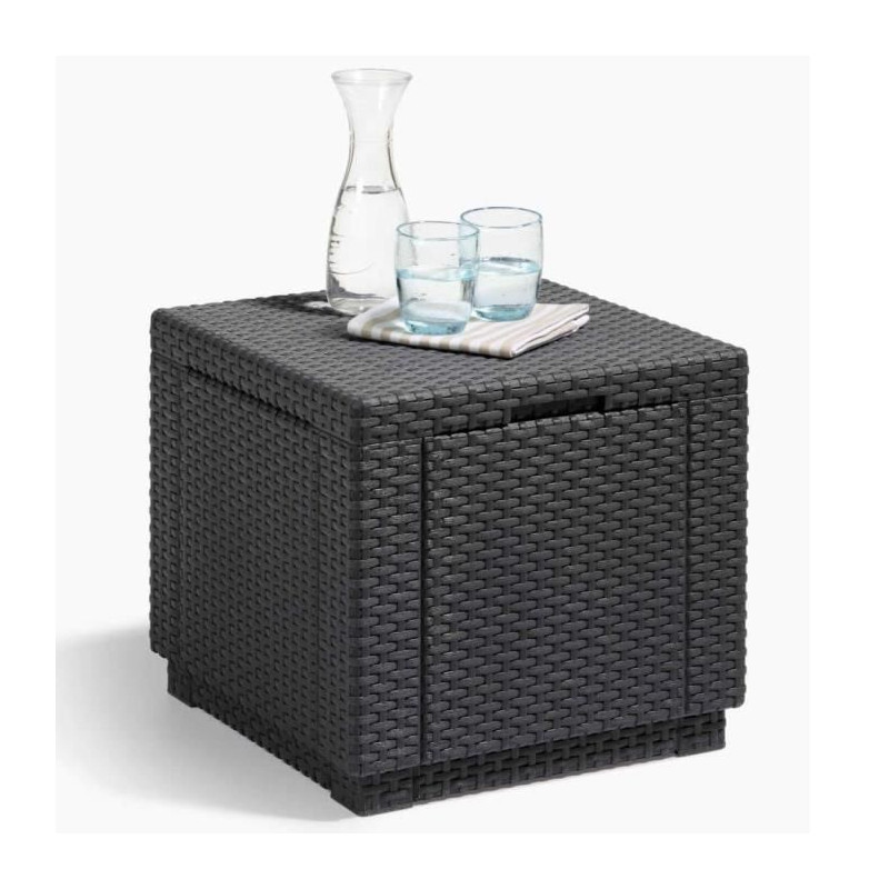 ALLIBERT JARDIN Table cube imitation rotin tresse avec rangement de 60 l - 42x42x39 cm - Graphite