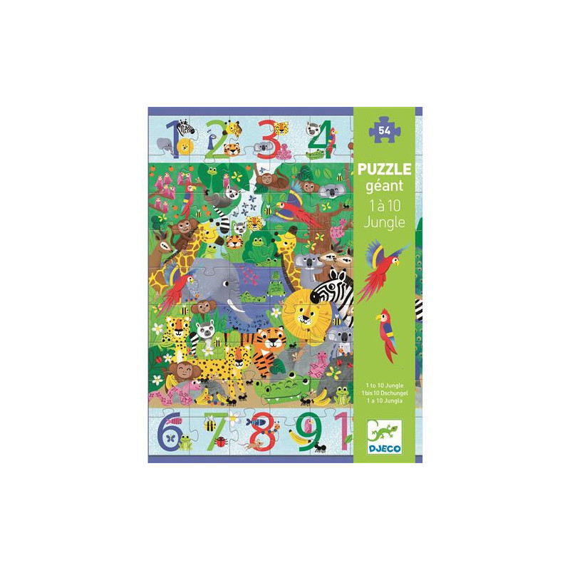 Puzzle enfant 54 pièces Djeco 1 à 10 Jungle