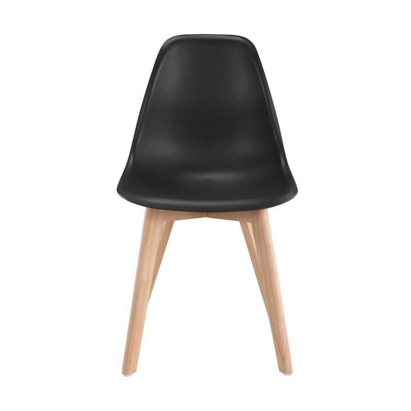 SACHA Lot de 2 chaises de salle a manger noir - Pieds en bois hevea massif - Scandinave - L 48 x P 55 cm