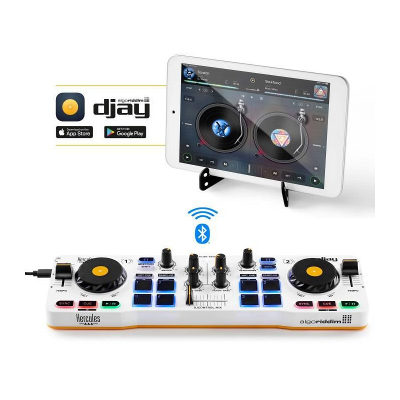 HERCULES DJControl Mix - Controleur DJ Bluetooth sans fil pour Smartphone iOS et Android