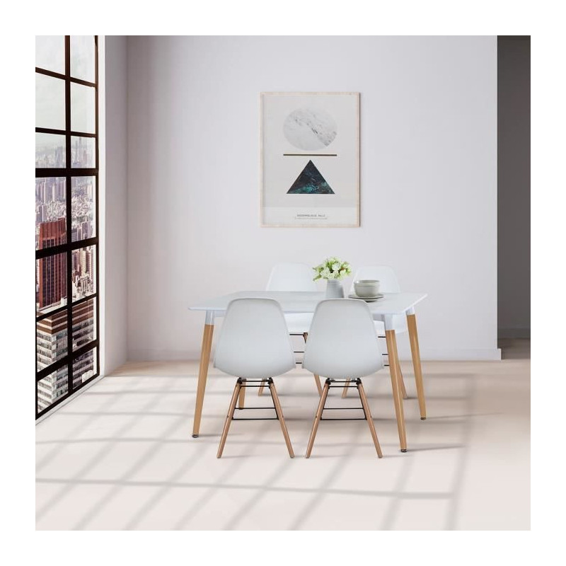 Ensemble Table a manger 120x80 cm+ 4 chaises - Laque Blanc - OTTO