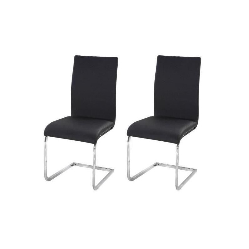 LEA Lot de 2 chaises de salle a manger - Simili noir - Contemporain - L 43 x P 56 cm