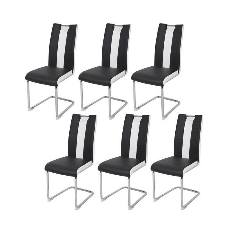 Lot de 6 chaises - Simili blanc et noir - L 55 x P 45 x H 99 cm - LEON