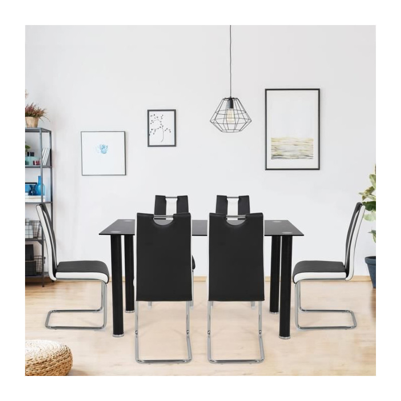 Lot de 6 chaises - Simili blanc et noir - L 55 x P 45 x H 99 cm - LEON