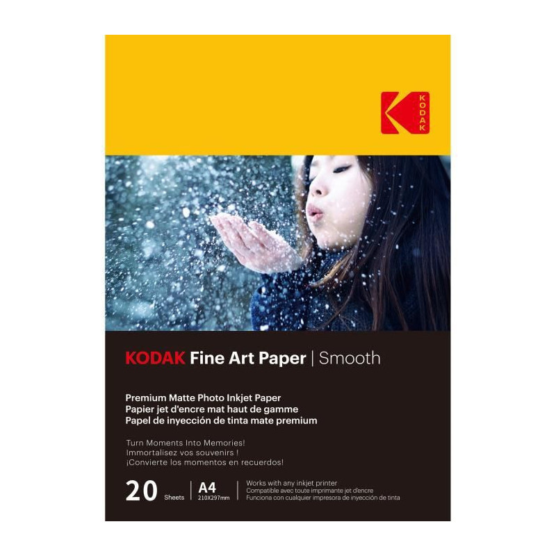 KODAK - 20 feuilles de papier photo 230g/m2, mat, Format A4 21x29,7cm, Impression Jet dencre effet lisse - 9891092