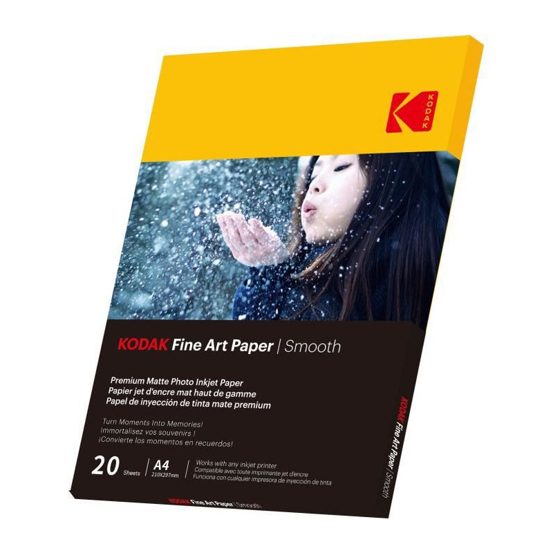 KODAK - 20 feuilles de papier photo 230g/m2, mat, Format A4 21x29,7cm, Impression Jet dencre effet lisse - 9891092